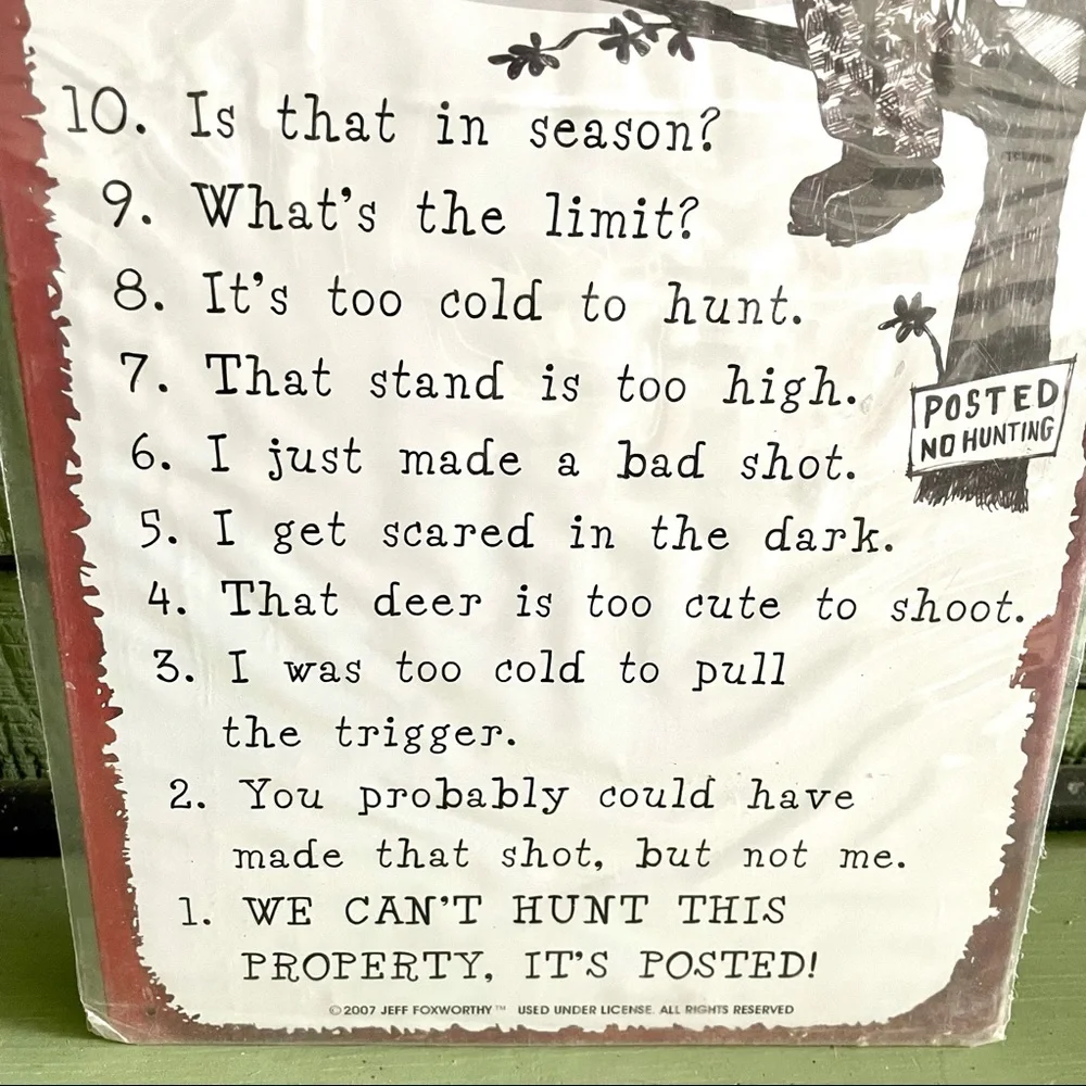 NEW Jeff Foxworthy Redneck Hunter Quote Metal Sign